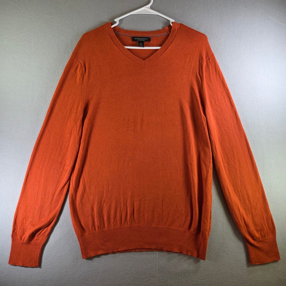 Banana Republic Luxury Blend Spicy Orange Silk Cotton Cashmere V-Neck Sweater M